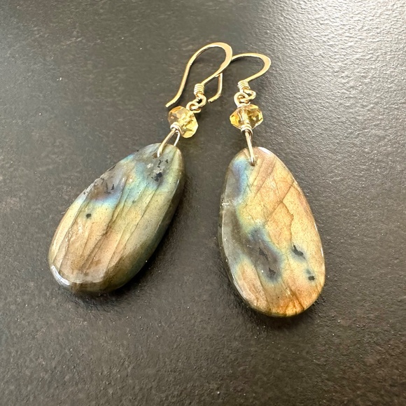 Labradorite Statement Earrings, 24k Gold Vermeil, Handmade by Prairie Ice - Picture 5 of 12